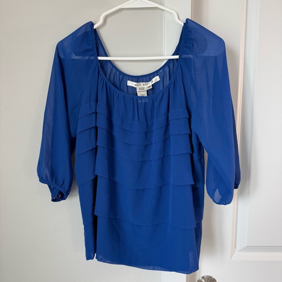 Max Studio Tops - NWT Max Studio Blouse Cobalt Blue Size XS Tiers Jewel Tone Sheer Office Casual